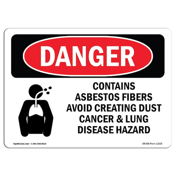 Signmission OSHA Sign, 7" Height, 10" Width, Rigid Plastic, Contains Asbestos Fibers, Landscape, L-1102 OS-DS-P-710-L-1102 - main